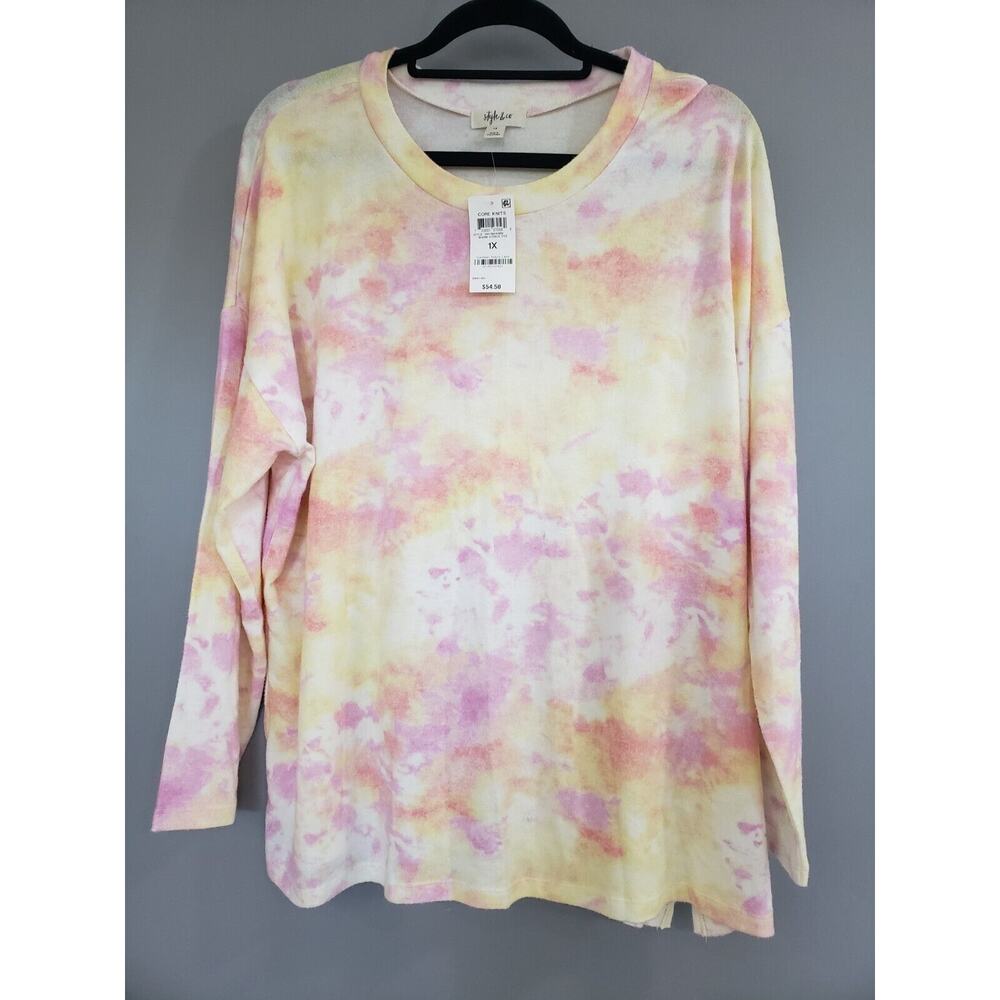 NEW Style & Co Core Knits Warm Citrus Dye Tie Dye Long Sleeve Plus Size 1X Shirt